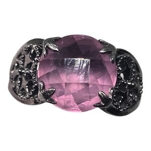 Elegant Pink Purple Rhinestone Dark Silver Women's Ring Band Sz 9